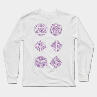 Pink and Blue Gradient Rose Vintage Pattern Silhouette Polyhedral Dice - Dungeons and Dragons Design Long Sleeve T-Shirt